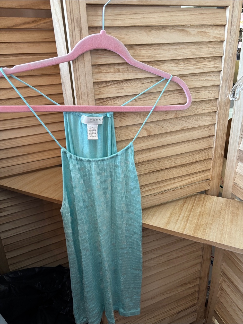 Kenar Seafoam Green Strappy Sequin Front Top Small